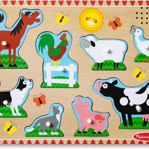 Melissa & Doug Farm Animals Sound Wooden Puzzle for Toddlers with Light-Activated Sounds, Music Learning Toy Ages 2+