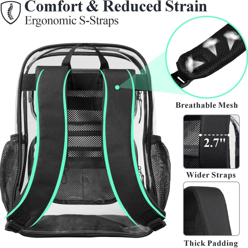 PACKISM Clear Backpack for School - 17 inch Large Heavy Duty Bookbag, Reinforced See Through PVC Transparent Backpack