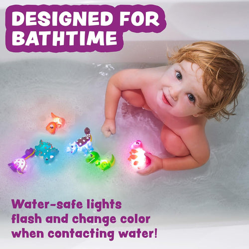 Tub Works Dinos Light Up Bath Toys, 6 Pack for Toddler Sensory Play and Bath Time Fun