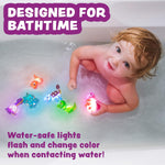 Tub Works Dinos Light Up Bath Toys, 6 Pack for Toddler Sensory Play and Bath Time Fun