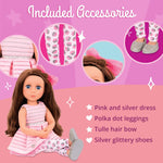 Glitter Girls – 14-Inch Fashion Doll – Brown Hair & Blue Eyes – Pink Dress, Glittery Shoes & Hairbow – Dolls for Girls 3+ Years – Bluebell