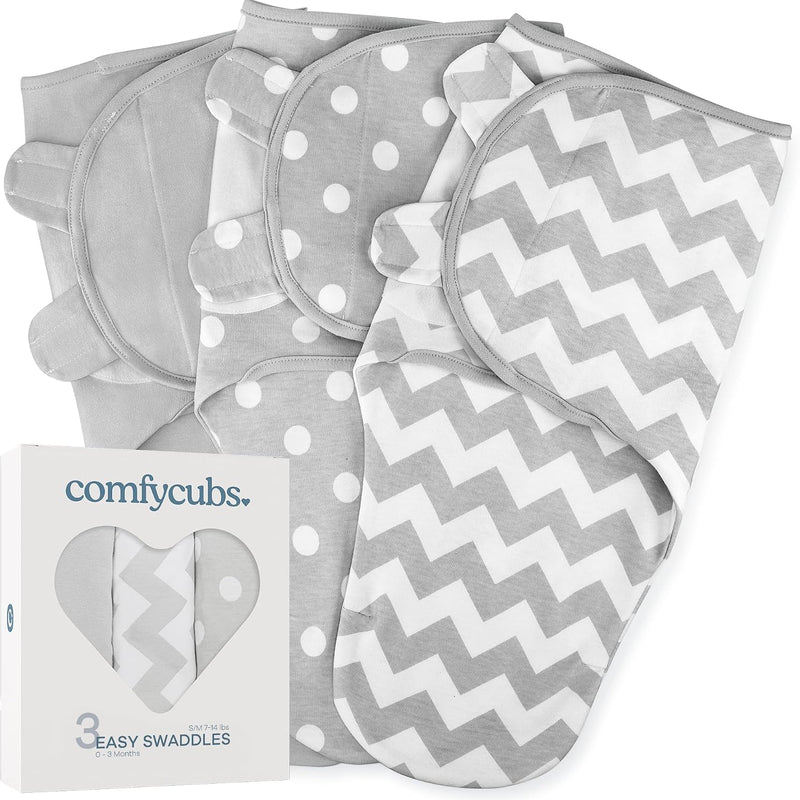 Comfy Cubs Easy Swaddle Blanket, 3 Pk S Velcro Swaddle Blush Mauve Mulberry | 100% Cotton Newborn Wrap for 0-3 Months Infants, with Adjustable Velcro, Breathable and Durable Sleep Sack for Babies