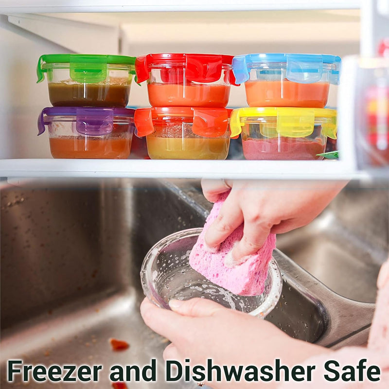 8oz Glass Food Storage Containers with Airtight BPA-Free Lids 6 Pack, 1 Cup Small Glass Freezer Containers for Sauce, Sides, Meal Prep - Reusable & Dishwasher Microwave Fridge Freezer Safe