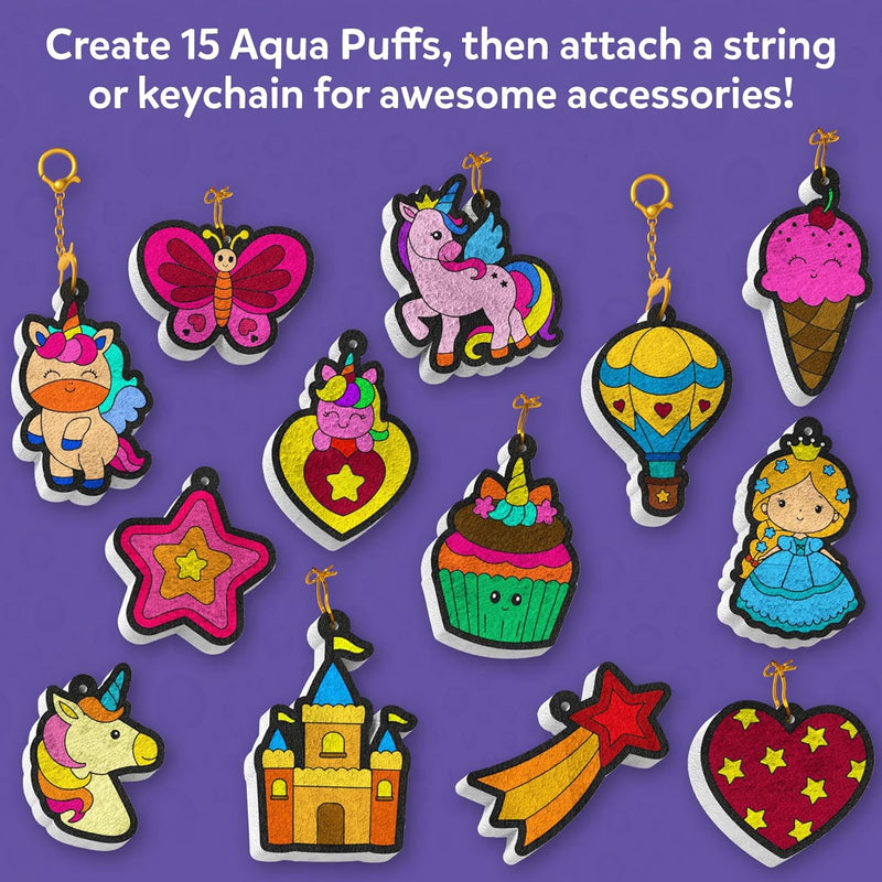 Skillmatics Aqua Puffs Unicorns, Art & Craft Gift for Kids, Paint by Number | DIY Princess Puffy Keychains, Screen-Free, Mess-Free Activity, Creative Kit for Girls & Boys Ages 4, 5, 6, 7, 8, 9, 10