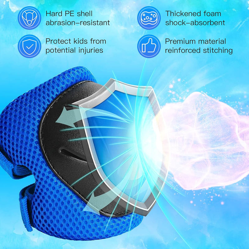 Wemfg kids protective gear set for 3-14 years toddlers with knee, elbow pads and wrist guards for skating, cycling and rollerblading