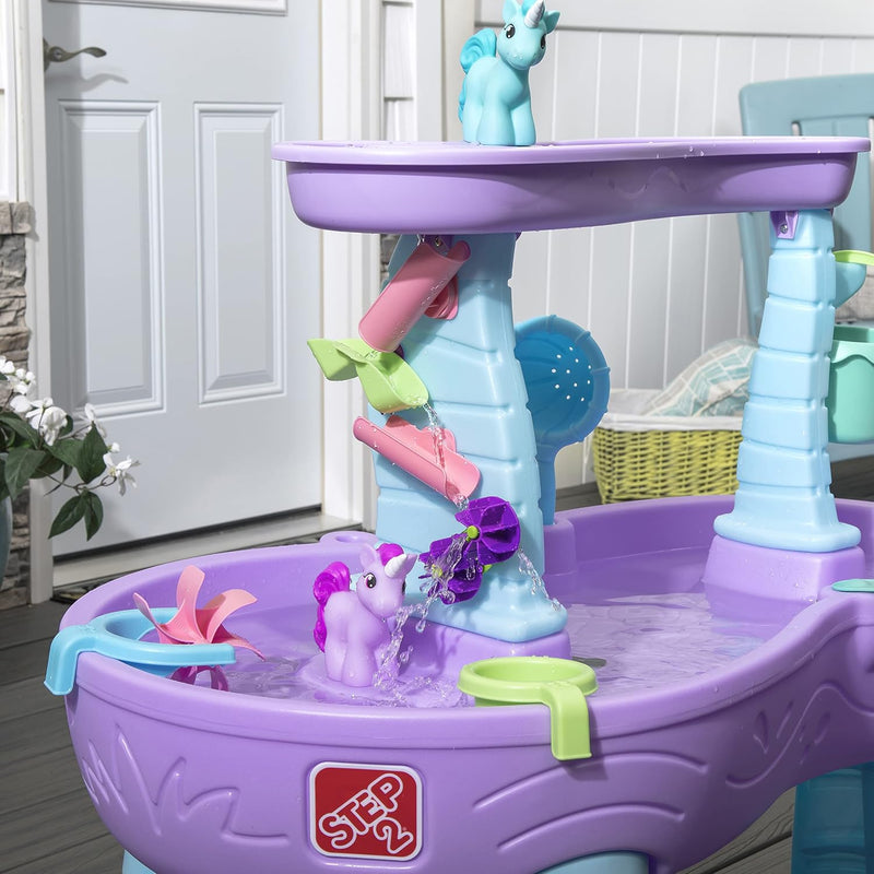 Step2 Rain Showers and Unicorns Water Table for Kids, Toddler Outdoor Sensory Play Table, 13 Accessories, Pink, Ages 18 Months+