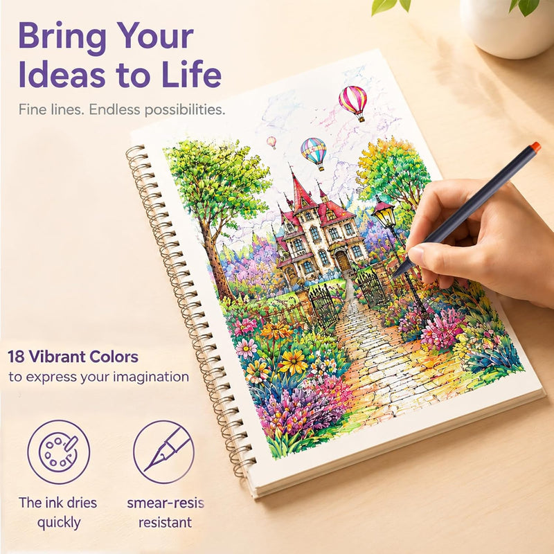 iBayam Journal Planner Fineliner Pens Fine Point 0.38mm, Cute School office | 18 Vibrant Colors, Smooth Writing, Art Markers for Bullet Journaling Note-taking Scrapbooking Calendar, Drawing Sketching Pen