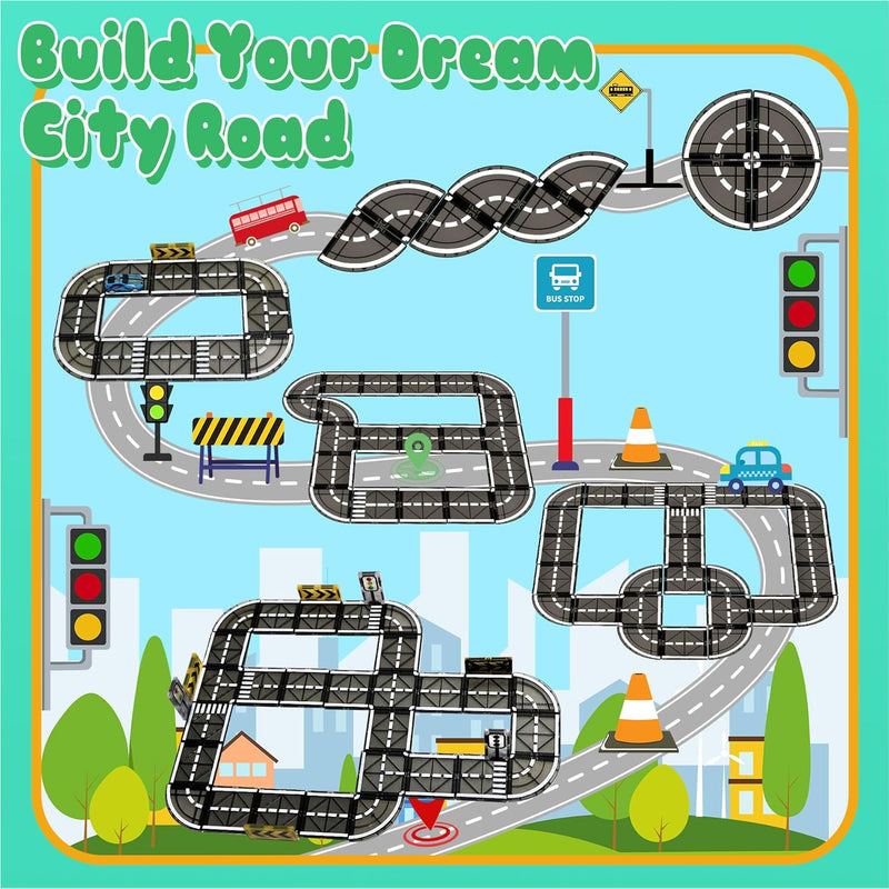 Magnetic Tiles Road Set with Pullback Car, Compatible with Major Brands, Ages 4-8, STEM Building Toy for Kids