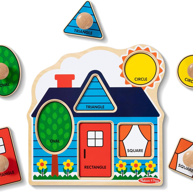 Melissa & Doug First Shapes Jumbo Knob Puzzle, Wooden Peg Puzzle, Ages 1+, Educational Toy for Shape Recognition