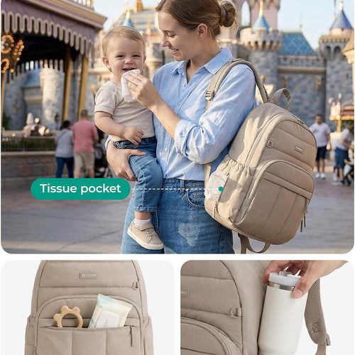 BAGSMART Baby Diaper Bag with Waterproof Pad, Camel | Newborn Essentials, Lightweight Backpack for Girl Boy, Baby Shower Gifts