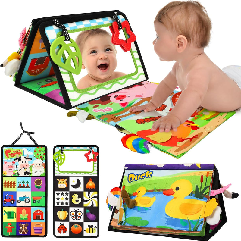 URMYWO Tummy Time Mirror Toys, High Contrast Baby Toys for Newborn | Visual Stimulation Black and White Baby Toys, Sensory Crinkle Book Toy for Infant 0-3-6-12 Months, Boy Girl Shower Gifts