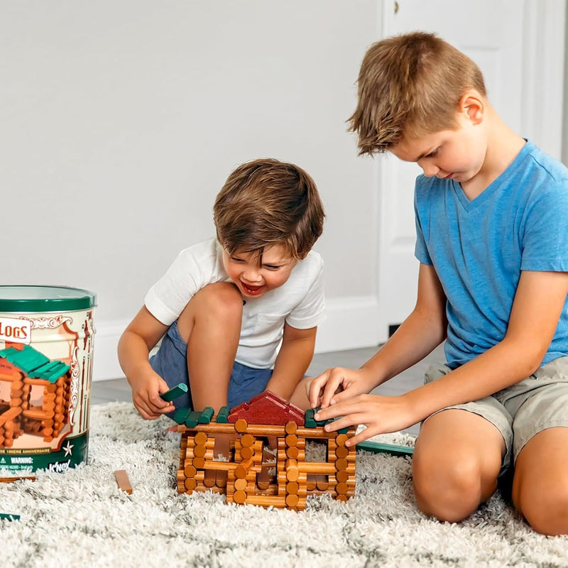 Lincoln Logs 100th Anniversary Tin, Classic Wooden Building Set with 111 All-Wood Pieces