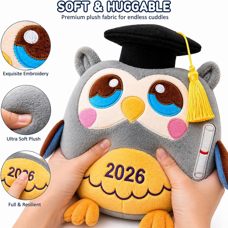 Graduation Owl Plush Stuffed Kindergarten Gift for Boys and Girls Class of 2026 11.8 inches with Black Cap