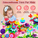 FUNZBO Girl Flower Garden Building Toys Set for Age 2-6 Years Old, STEM Montessori Educational Toy with Sorting & Stacking Spring Gardening Set