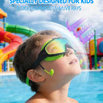 Swim Goggles for Kids 3-15 with Earplugs Large Frame Anti-Fog/UV Swimming Goggles for Boys Girls Toddler 2PCS