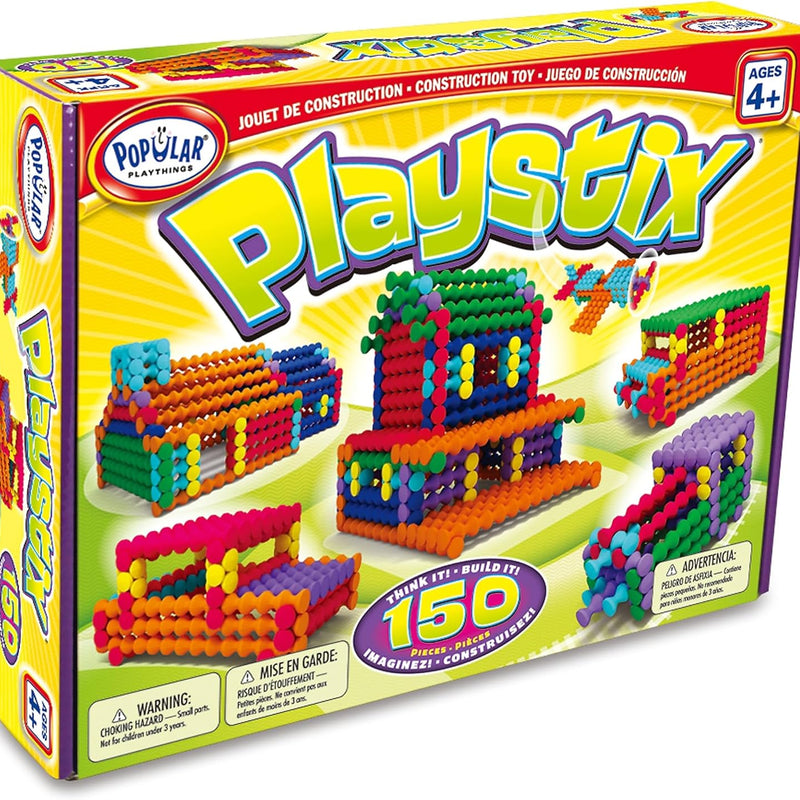 Playstix construction toy set for kids 4 and up, 150 pieces, color-coded building sticks for STEM and classroom use, easy to learn and play