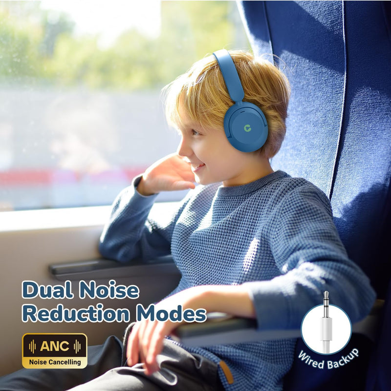 iClever BTH20 Active Noise Cancelling Headphones for Kids, 60H Battery, Type-C Fast Charging, Safe 80dBA Volume