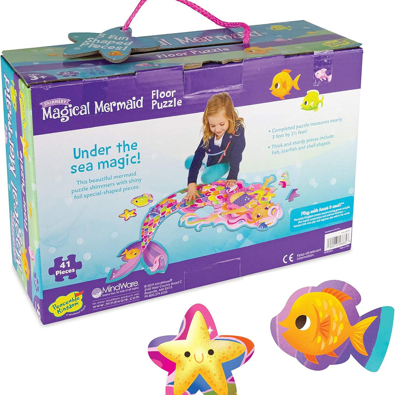 Peaceable Kingdom Shimmery Magical Mermaid 41-Piece Floor Puzzle for Ages 3+