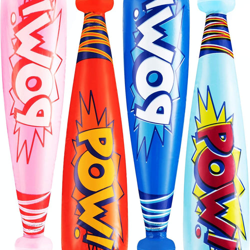 Bedwina Pow 20 Inch Inflatable Baseball Bat, 12-Piece Assorted Color Set, Carnival Party Favors and Decorations