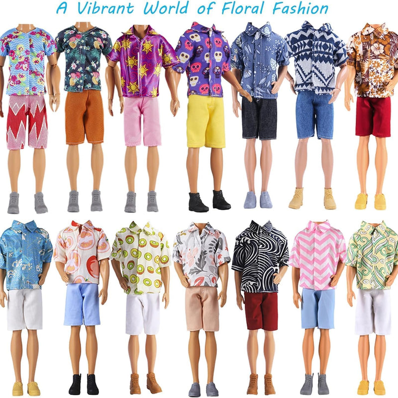 E-TING 10-Item Fantastic Pack = 5 Sets Fashion Casual Wear Clothes Outfit for boy Doll with 5 Pairs Shoes (Leather Jacket + Casual Wear Clothes + Swimwear)