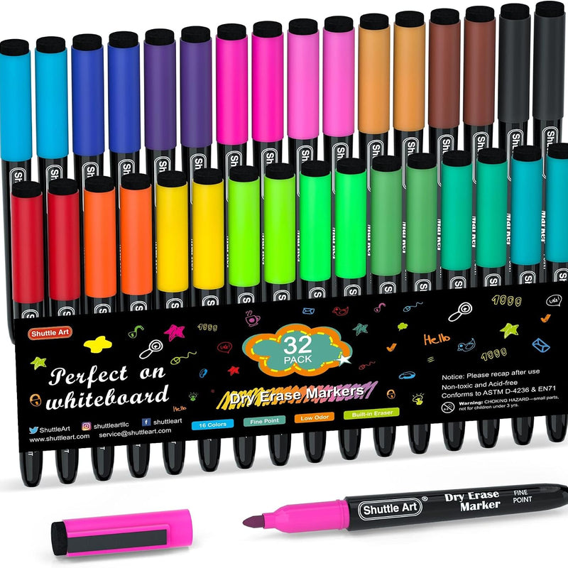 Shuttle Art Magnetic Whiteboard Markers, 20 Pieces Fine Tip and Eraser, Dry Erase Whiteboard Markers, for Writing on Whiteboards, Weekly Planner, Glass for School Office Home