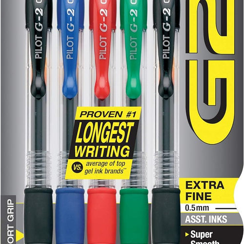 Pilot G2 Premium Refillable and Retractable Rolling Ball Colored Gel Pens, Extra Fine Point, 0.5mm, Assorted Color Inks, 5-Pack
