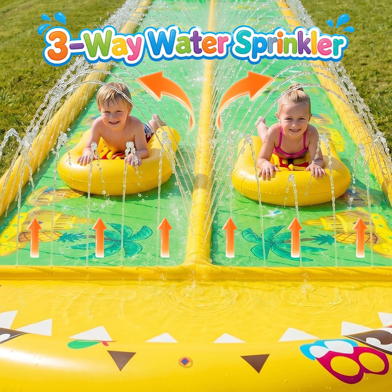 40×5.9FT Heavy Duty Slip and Slide with Sprinkler and 2 Boards, Water Slide for Adults with 3-Way Water Sprinkler, Giant Slip n Slide for Outdoor Backyard Lawn Kids Teens and Adults (Yellow&Green)
