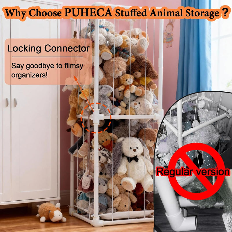 Large Stuffed Animal Storage Organizer, Creative PVC Stuffed Animals Storage Zoo Cage, Vertical Space Saving Large Capacity Plush Toy Zoo Holder for Kidroom Playroom-White