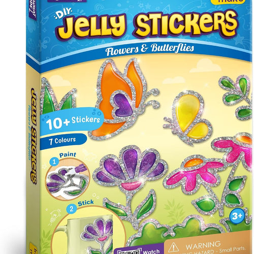 Imagimake DIY Jelly Stickers - Flowers & Butterflies, 10 Stickers, Art Kit | Paint, Peel & Stick Painting Activity for Kids, Birthday Gift for Boys & Girls Ages 3,4,5,6,7 Years Old