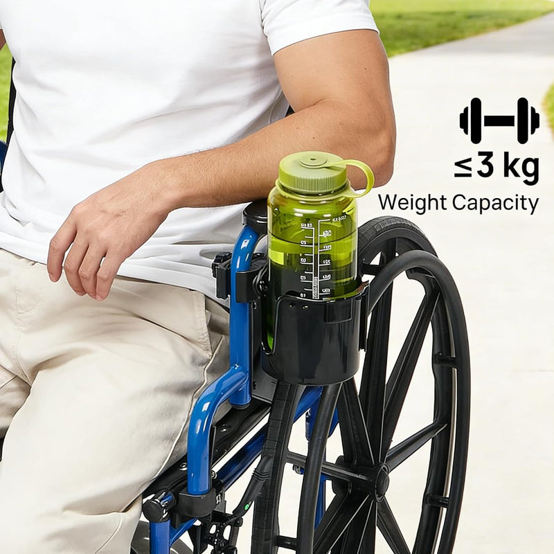 JOYTUTUS Wheelchair Cup Holder, 2-in-1 Walker Cup Holder with 6.4'' Large Storage Box, Drink Holder for Bottle with Handle, Fit for Wheelchair, Walker, Rollator, Stroller, Camper, Golf cart (Large)