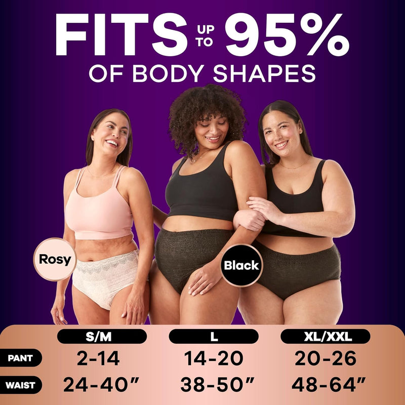 Always Discreet Boutique Incontinence and Postpartum Underwear for Women, Maximum Protection, Small/Medium, Black, 20 Count