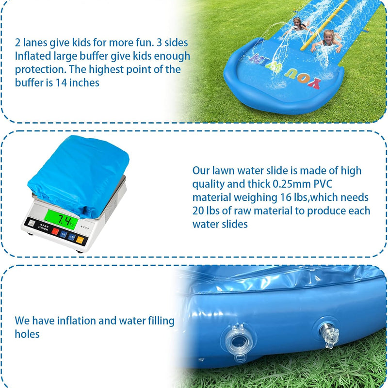Extra Long Water Slide for Kids Adults, 32.8 FT Inflatable Slip Water Slides for Kids Backyard, Heavy Duty Slide with 2 Boards Double Lane Lawn Slides for Boy Girl Outdoor Water Play