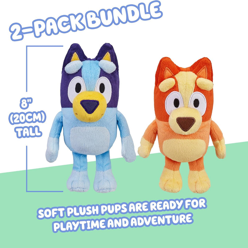 Bingo & Bluey Plush Toys Bundle – Exclusive 2-Pack Soft Bluey Toys, Deluxe Fabric, Embroidered Detail, Plush Characters for Show Time or Story Time