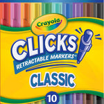 Crayola Clicks Retractable Tip Markers (10ct), Washable Cone Tip Art Marker Set, Cute Aesthetic School Supplies, Classroom Must Haves, Ages 3+