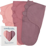 Comfy Cubs Easy Swaddle Blanket, 3 Pk S Velcro Swaddle Blush Mauve Mulberry | 100% Cotton Newborn Wrap for 0-3 Months Infants, with Adjustable Velcro, Breathable and Durable Sleep Sack for Babies