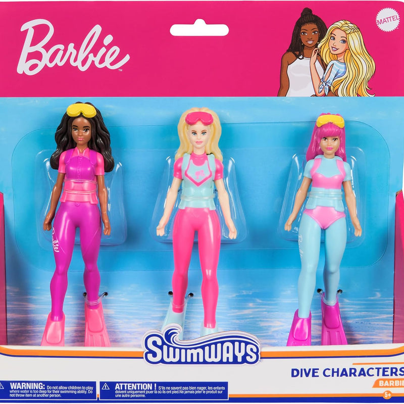 SwimWays Barbie Dive Characters 3-Pack of Pool Toys for Ages 5+ | Weighted Waterproof Figurines Sink and Encourage Active Summer Play; Builds Swimming Confidence With Diving Games and Races