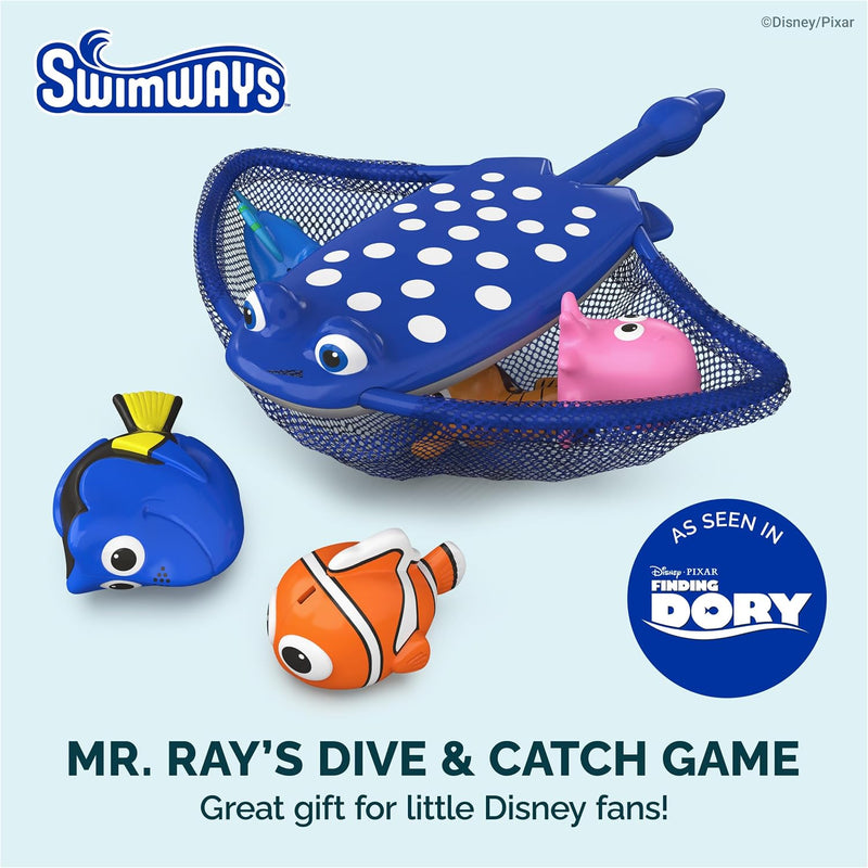 SwimWays Disney’s Finding Dory Mr. Ray’s Dive and Catch Game for Ages 5+ | Weighted Waterproof Figurines Sink and Encourage Active Summer Play; Builds Swimming Confidence With Diving Games and Races