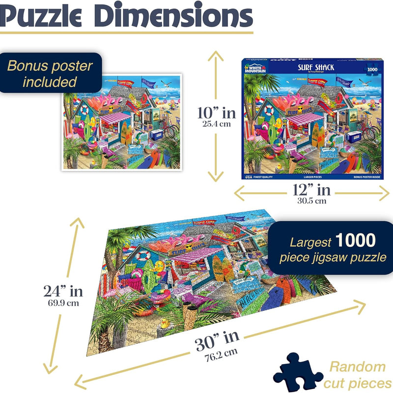 White Mountain 1000 Piece Jigsaw Puzzle Summer Beach Shop Puzzles with Large Pieces Gift for Adults and Family 24"x30" - Surf Shack