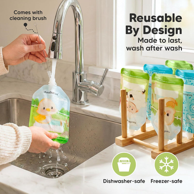 12-Pack Reusable Baby Food Pouches Refillable, 5oz, BPA-Free (Little Zoo) | Dishwasher-safe, Freezer-safe Reusable Pouches for Toddlers, Kids Squeezable Yogurt, Apple Sauce, Baby Fruit Puree Container