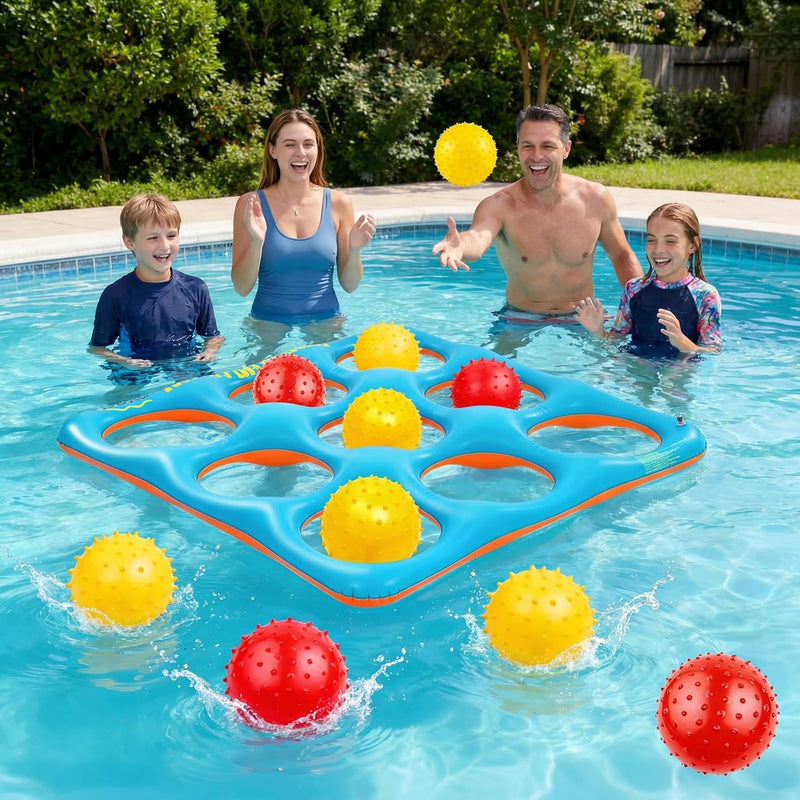 Inflatable Tic Tac Toe Pool Game Set - Fun Pool Toys for Kids Teens Adults | with 10 Balls, for Family, Party, Beach, Outdoor & Indoor, 2-10 Players