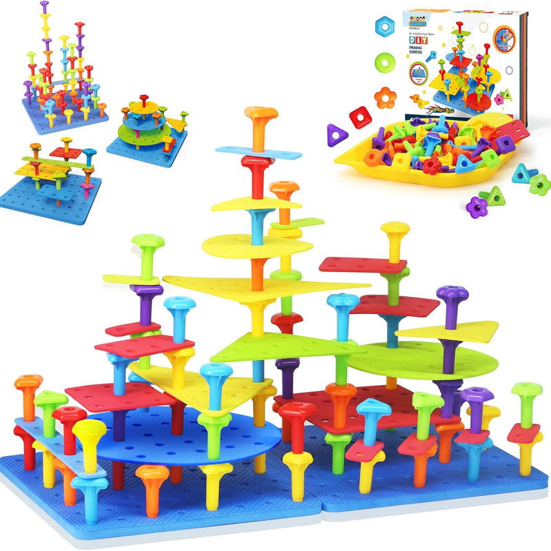 Peg Board Toy Set 73pcs DIY Building Stacking Toys for Kids 3-6 Years Old STEM Educational