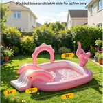 QPAU Elephant Kids Pool with Slide and Sprinkler, Inflatable Play Center with 4 Rings, 72 × 64 × 37 in, Fast Inflation Kiddie Pool for Garden & Backyard, Birthday Gift for Ages 1+ (Pink)