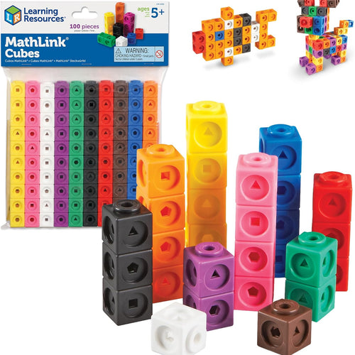 Learning Resources MathLink Cubes - 100-piece set for kids aged 5+ with STEM activities and math manipulatives