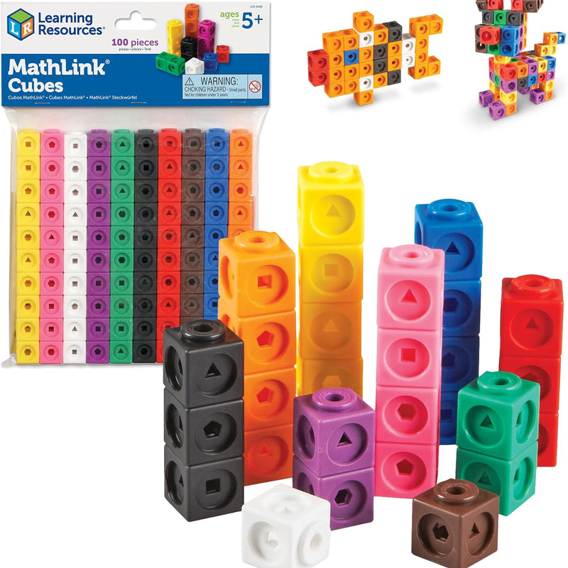 Learning Resources MathLink Cubes - 100-piece set for kids aged 5+ with STEM activities and math manipulatives