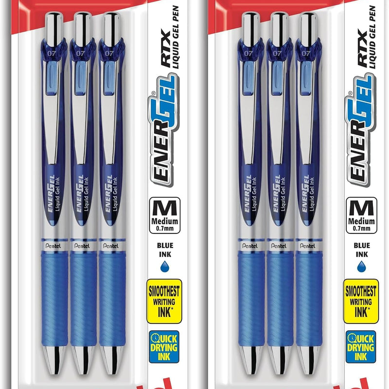 Pentel EnerGel Deluxe RTX Gel Ink Pens, 0.7 Millimeter Metal Tip, Blue Ink, 3-Pack (BL77BP3C)
