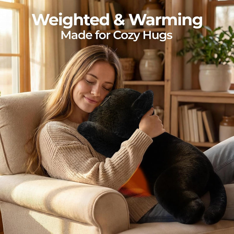 Mewaii Weighted Stuffed Animals 5 lbs Adjustable, Heated & Coolable 23 Inch Plush for Realistic Hug, Microwavable Removable Inner Pad, Cat Gifts for Adults & Kids (Black)