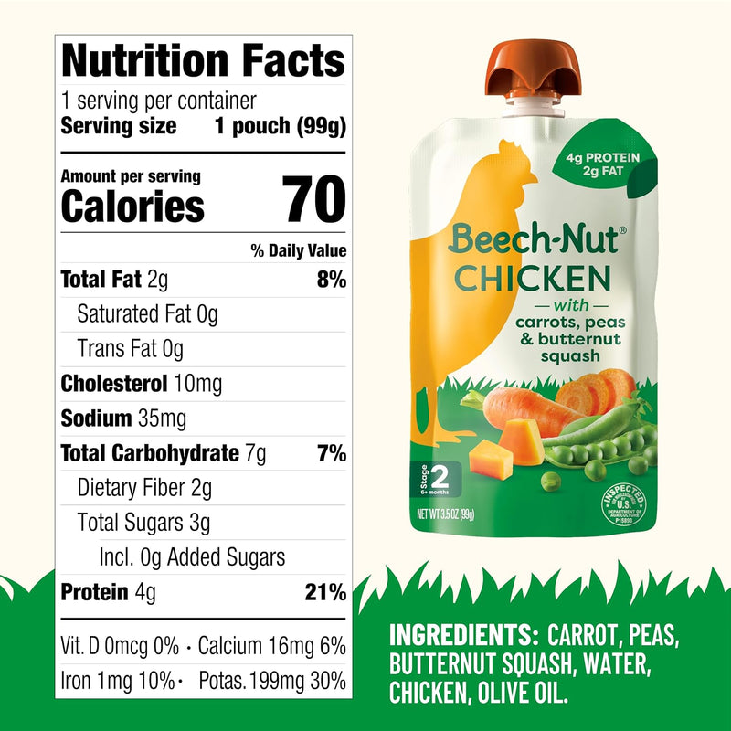 Beech-Nut Stage 2 Baby Food Pouch, Chicken & Veggies, 12 Pouches