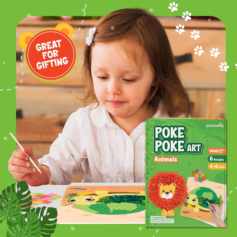 jackinthebox Poke Art Animals Crafts Kits for Kids, Boys & Girls, Ages 4-8 | 1400 fabric pieces, gift, travel activities & toys, essentials, projects for toddlers, 3 4 5 6 7 8 year old, flower pressing