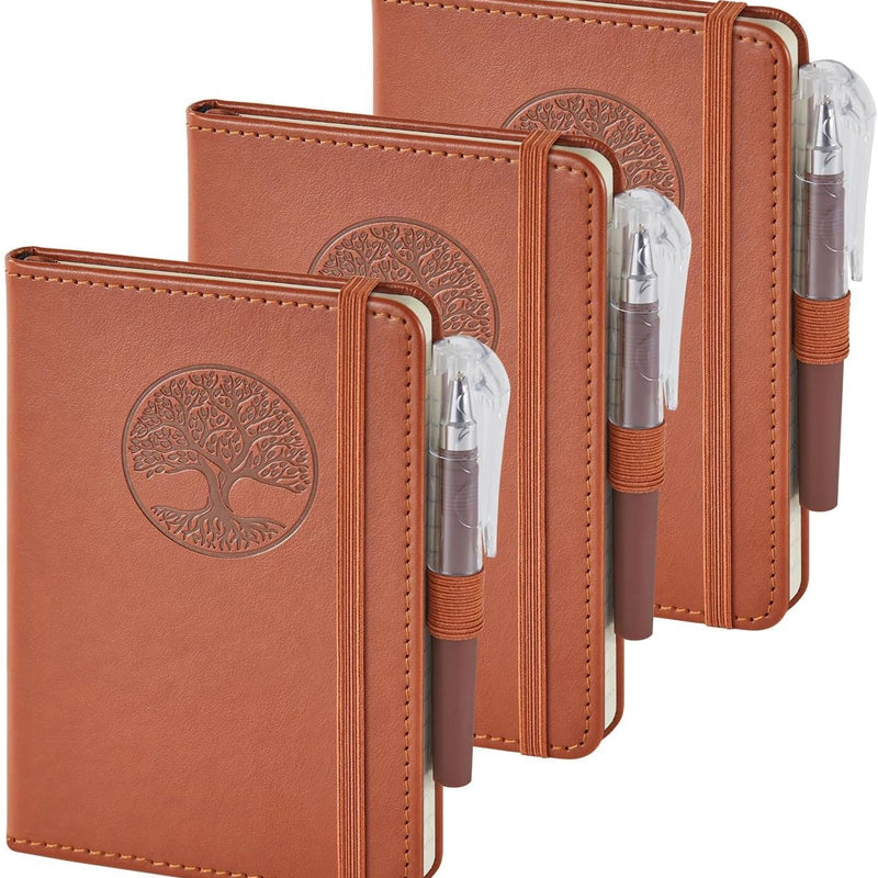NIRMIRO (3 Pack) Pocket Notebook Small Journal with Pen, 3.7" x 5.7", A6 Mini Notebook for Women Men Work Writing, Hardcover Small Pocket Notepad with 100Gsm Premium Thick Lined Paper, Black Leather