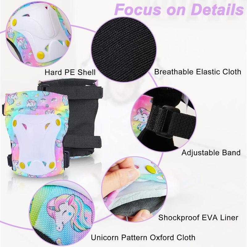 Kids Unicorn Helmet Set for Girls Age 3-8, Adjustable Protective Gear with Stickers for Roller Skates, Bicycle, Skateboarding, Scooter, Multiple Sports